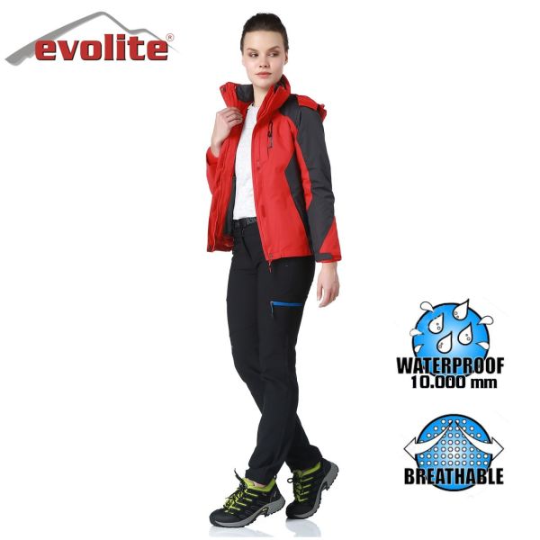Evolite Diva Kadın 3in1 Gri/Kırmızı Mont S