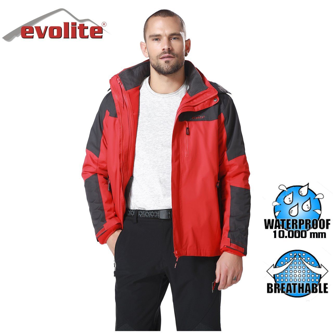 Evolite Diva Erkek 3in1 Gri/Kırmızı Mont M