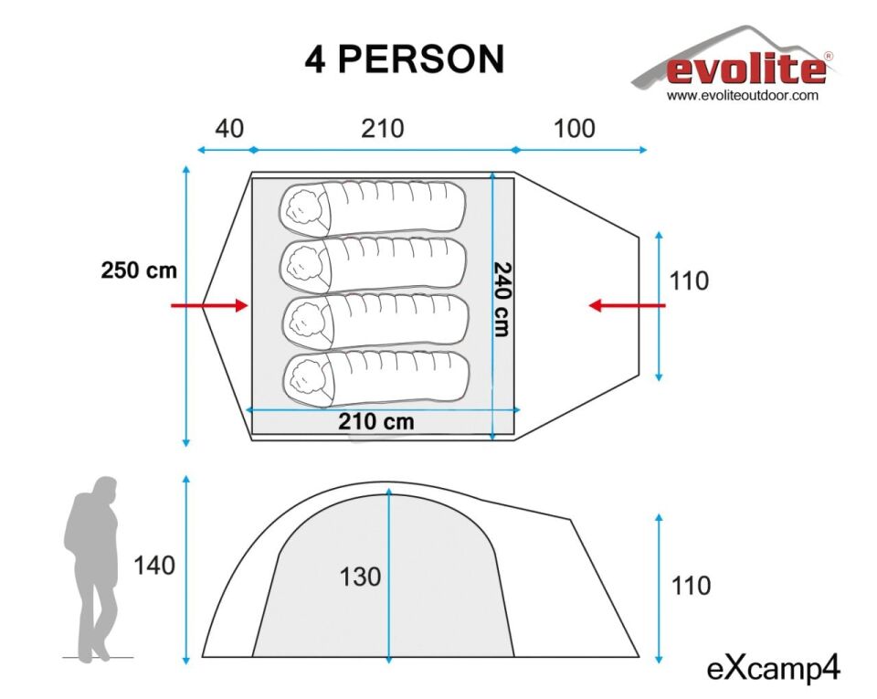 Evolite Excamp 4 Pro Çadır - Sun Fresh UPF80 / 4 Mevsim